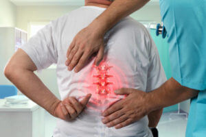 back pain highlighted in red, orthopedic problem